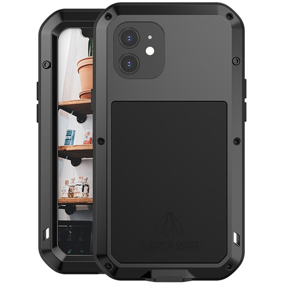 Love Mei Huse pentru iPhone 12, armored with glass, negru