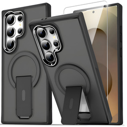 Husă pentru Samsung Galaxy S25 Ultra, Kickstand Matt Case, pentru MagSafe, negru + Sticlă ecran