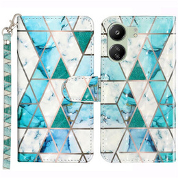 Cu clapetă pentru Xiaomi Redmi 13C / Poco C65, Wallet, Marble verde