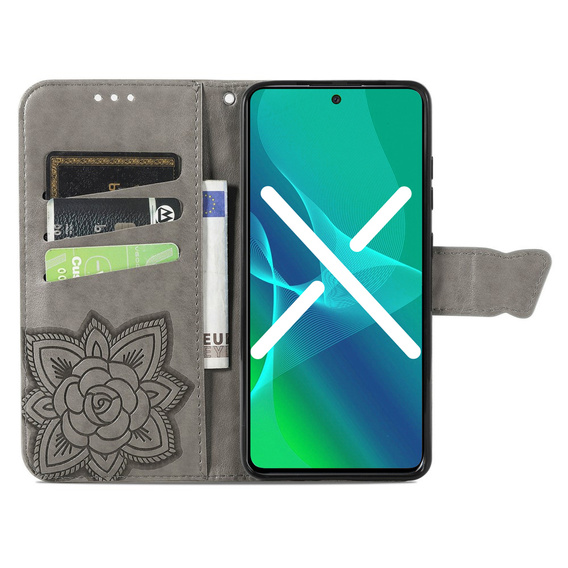 Cu clapetă pentru Realme 9i / Oppo A96, Butterfly, gri