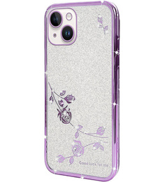 Husă pentru iPhone 14 Plus, Glitter Flower, violet