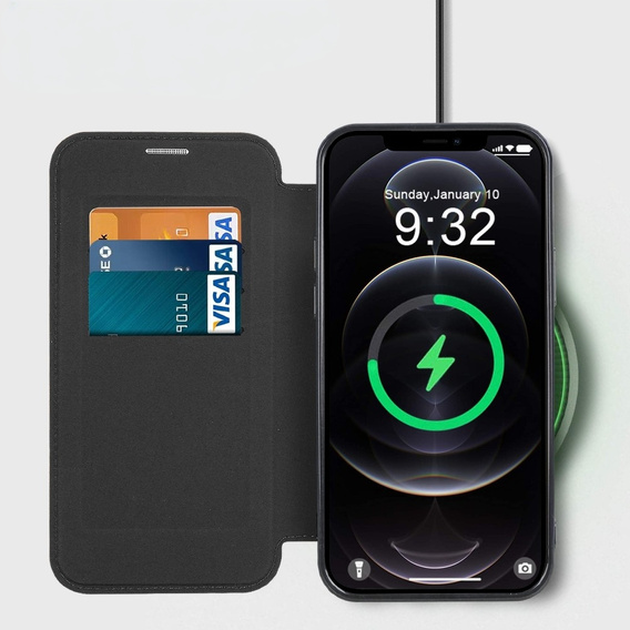 Cu clapetă pentru iPhone 12 Pro Max, RFID Wallet MagSafe CamShield, negru