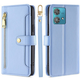Cu clapetă pentru Motorola Edge 40 Neo, Wallet Zipper Pocket, albastru
