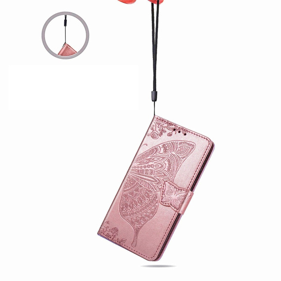 Cu clapetă pentru Realme C61, Butterfly, roz rose gold