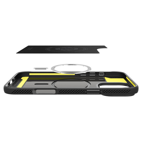 Carcasa Spigen pentru iPhone 16 Pro Max, Rugged Armor MagSafe, negru + Tempered Glass 9H