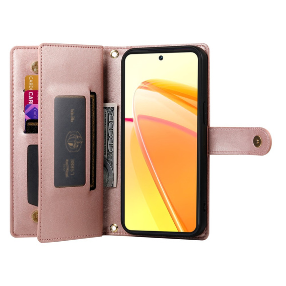 Cu clapetă pentru Oppo Reno 13 5G, Wallet Zipper Pocket, roz