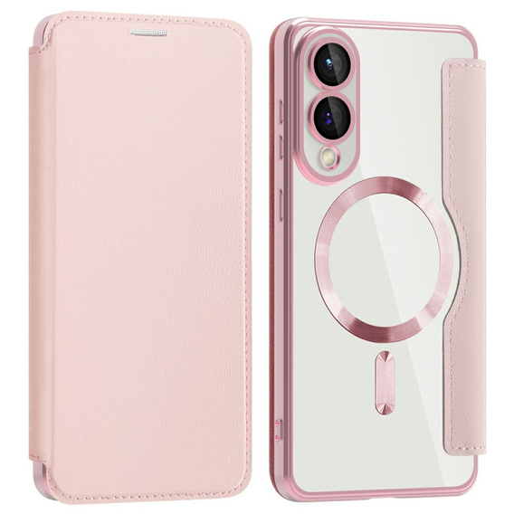 Cu clapetă pentru Samsung Galaxy S25 Edge, RFID Wallet MagSafe CamShield, roz