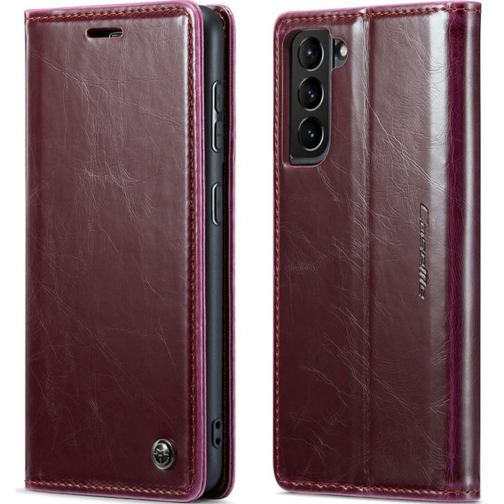 Carcasă flip CASEME pentru Samsung Galaxy S21, Waxy Textured, roșu
