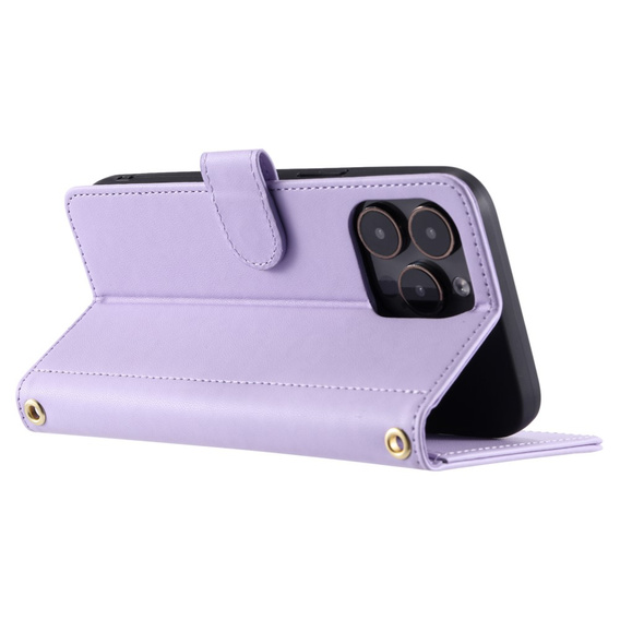 Husă cu clapetă pentru iPhone 16 Pro Max, Rhombus Crossbody Leather, violet