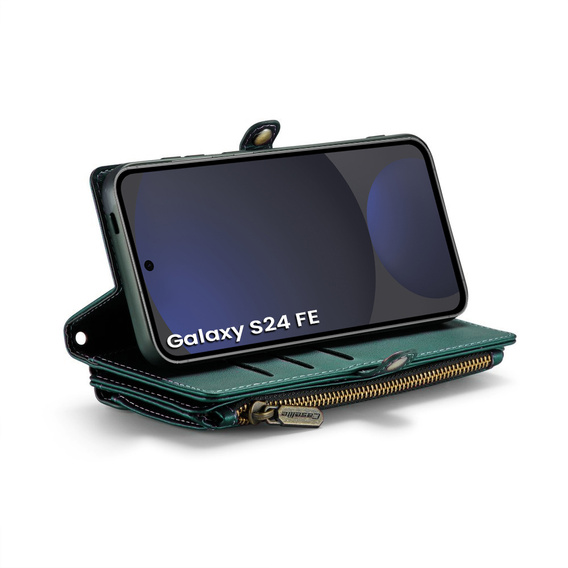 Husă CASEME pentru Samsung Galaxy S24 FE, RFID Leather Wallet, cu curea de umăr, verde