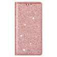 Carcasa flip pentru iPhone 16E, Card Slot Glittery, roz