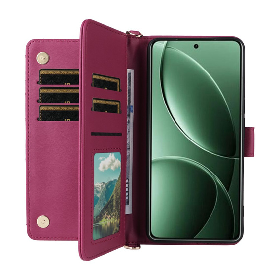 Carcasă cu clapetă pentru Xiaomi Poco F7 Ultra, Crossbody Leather Wallet, maroon