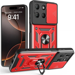 Husă blindată pentru Motorola Moto G15 / Motorola Moto G15 Power, CamShield Slide, roșu