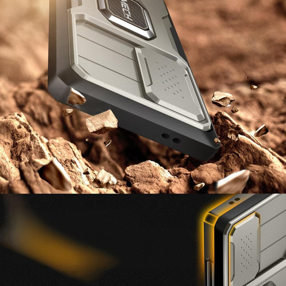 Carcasă pentru Samsung Galaxy S24 Ultra, seria Tongate MECH cu suport, gri