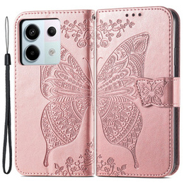 Cu clapetă pentru Xiaomi Redmi Note 13 Pro 5G, Butterfly, roz rose gold