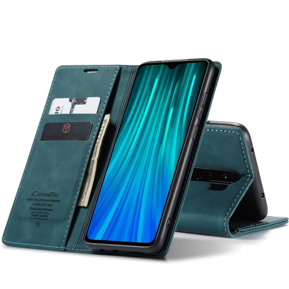 Husa CASEME pentru Xiaomi Redmi Note 8 Pro, Leather Wallet Case, turquoise
