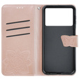 Cu clapetă pentru Xiaomi Poco F6 Pro, Butterfly, roz rose gold