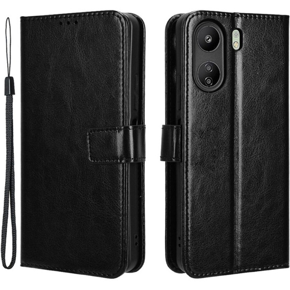Cu clapetă pentru Xiaomi Redmi 13C / Poco C65, Crazy Horse Wallet, negru
