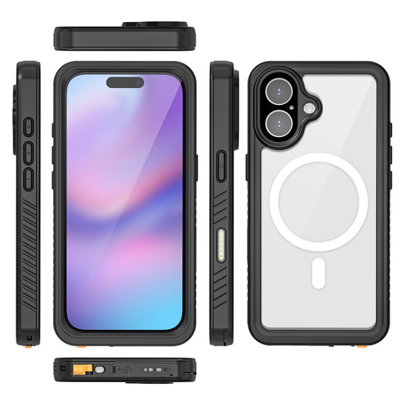 Carcasă Redpepper pentru iPhone 17, impermeabilă IP68, pentru MagSafe, transparentă cu laturi negre