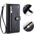 Cu clapetă pentru iPhone 16E, Wallet Zipper Pocket, negru