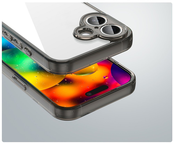 Husă pentru iPhone 17, cu capac pentru cameră, transparentă cu laturi negre