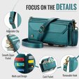 Husă CASEME pentru Samsung Galaxy S25 FE, RFID Leather Wallet, cu curea de umăr, verde