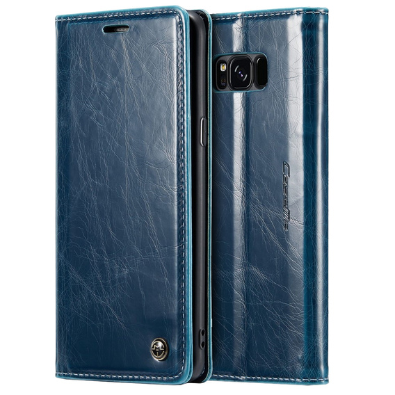 Carcasă flip CASEME pentru Samsung Galaxy S8, Waxy Textured, albastru