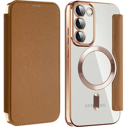 Cu clapetă pentru Samsung Galaxy S23, Wallet, MagSafe, maro