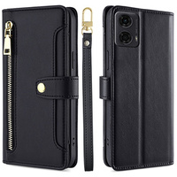 Cu clapetă pentru Motorola Moto G04 / G24 / G24 Power, Wallet Zipper Pocket, negru