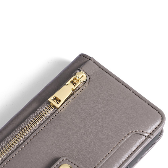 Cu clapetă pentru OnePlus 12 5G, Wallet Zipper Pocket, gri