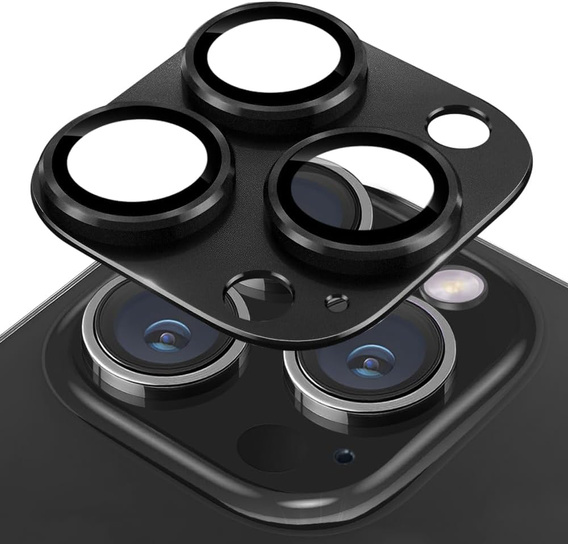 Geam de cameră pentru iPhone 16 Pro / 16 Pro Max, suprapunere din metal negru ERBORD