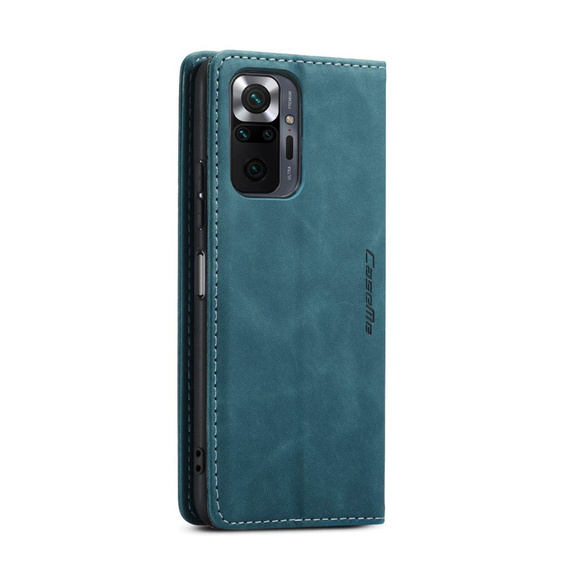 Husa CASEME pentru Xiaomi Redmi Note 10 Pro, Leather Wallet Case, albastru