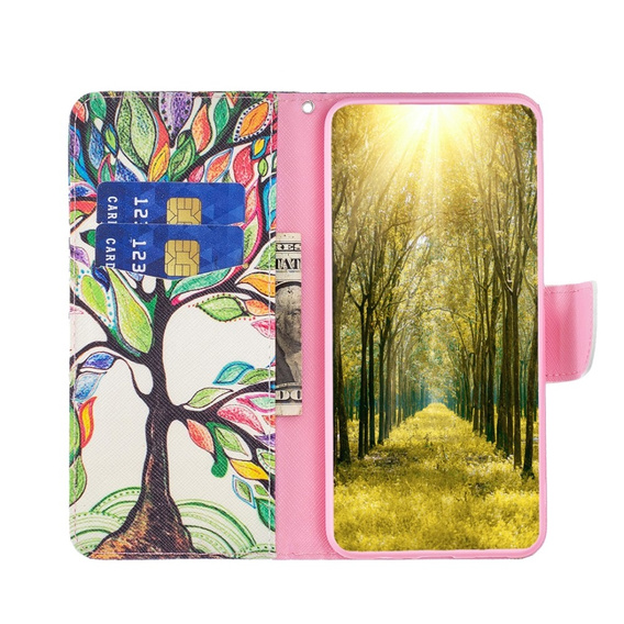 Cu clapetă pentru Xiaomi Redmi 13C / Poco C65, Wallet, tree of life, alb