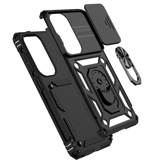 Husă blindată cu suport și capac pentru lentilă pentru Samsung Galaxy S26 Plus, negru