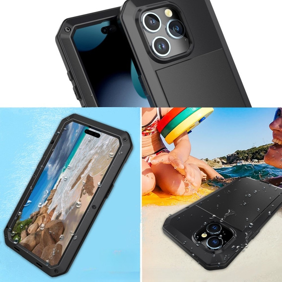Carcasă pentru iPhone 15, blindată, cu sticlă integrată, negru