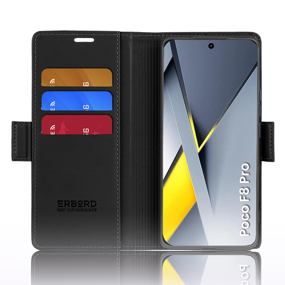 Husă flip ERBORD Glossy Litchi pentru Xiaomi Poco F8 Pro