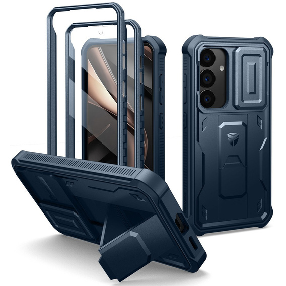 Husă blindată pentru Samsung Galaxy S25+ Plus, Dexnor Full Body (Two Frames), albastru închis