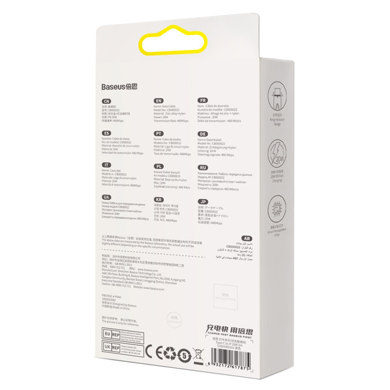 Baseus Glimmer USB-C la Lightning 20W 2m cablu pentru iPhone