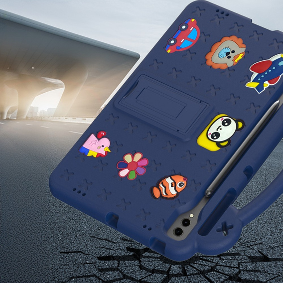 Husă pentru copii pentru Samsung Galaxy Tab S10+ Plus, Cute Patterns, cu suport, albastru închis