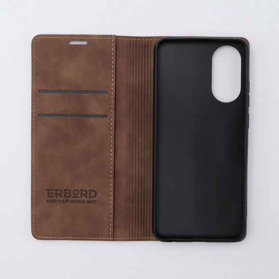 Husă pentru Oppo A78 4G, ERBORD Vintage, portofel cu clapetă, cafea