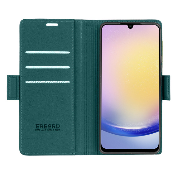 Husă pentru Samsung Galaxy A25 5G, ERBORD Glossy Litchi, portofel cu clapetă, verde