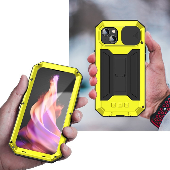 Husă pentru iPhone 15, R-JUST CamShield Slide, armată, galben / negru