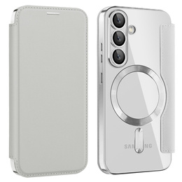 Cu clapetă pentru Samsung Galaxy S25, RFID Wallet MagSafe CamShield, de argint