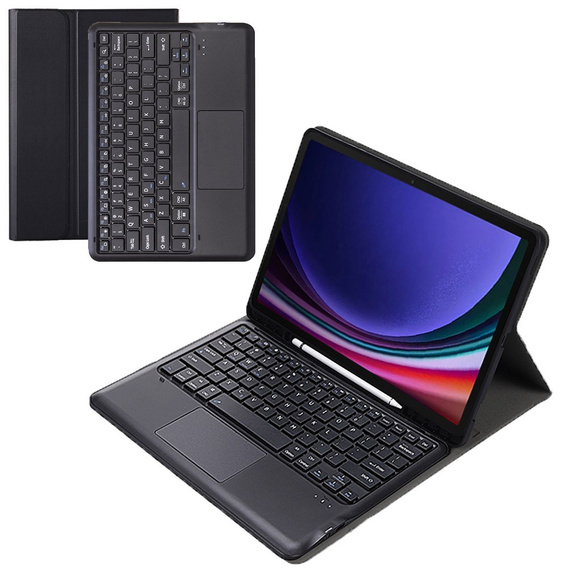 Carcasă + tastatură Samsung Galaxy Tab S9+, Leather Pen Slot TouchPad, negru
