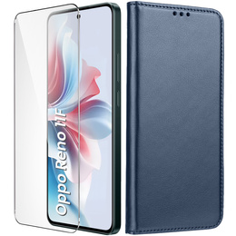 Cu clapetă pentru Oppo Reno 11F 5G, Smart Magnetic, albastru închis + sticlă 9H