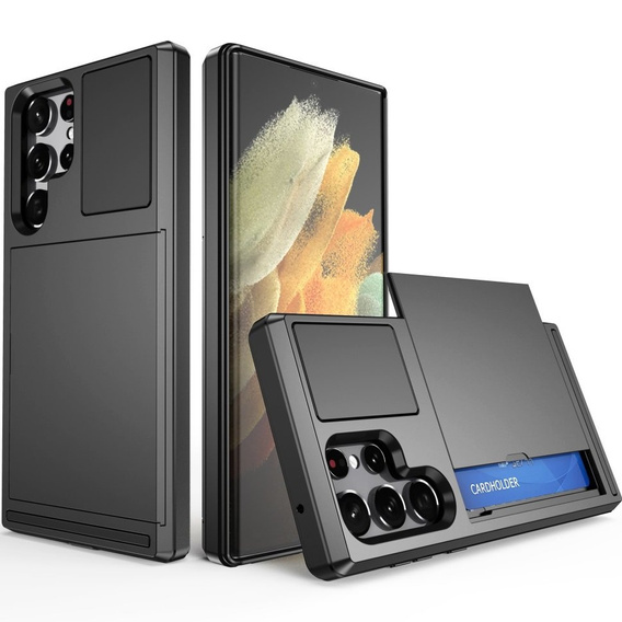 Huse pentru Samsung Galaxy S23 Ultra, Sliding Card Holder, negru