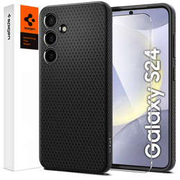 Carcasa Spigen pentru Samsung Galaxy S24, Liquid Air, negru + 9H Tempered Glass