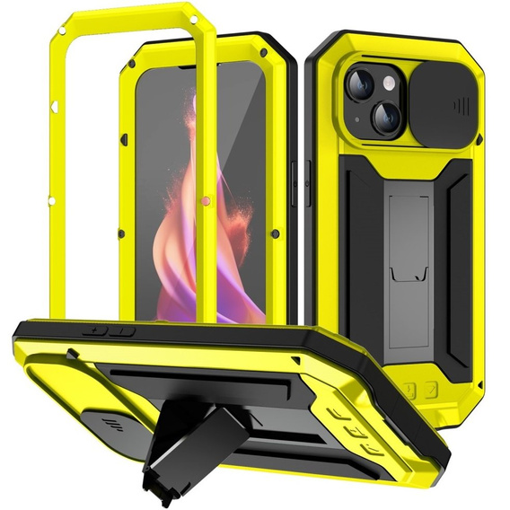 Husă pentru iPhone 15, R-JUST CamShield Slide, armată, galben / negru