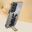 Husă pentru Samsung Galaxy A54 5G, Glitter Rabbit, cu suport glisant, negru