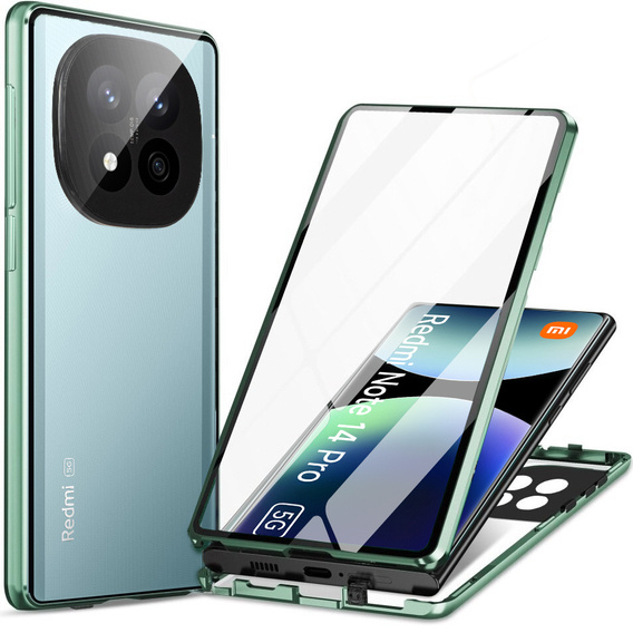 Husa pentru Xiaomi Redmi Note 14 Pro, Magnetic Dual Glass, verde